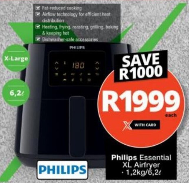 Philips Essential XL Airfryer 1,2kg / 6,2L offer at Checkers