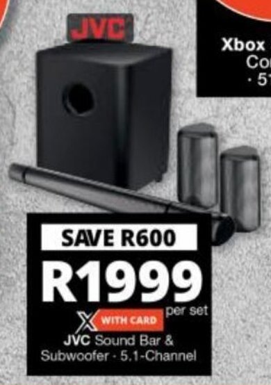 JVC Sound Bar & Subwoofer 5.1-Channel per set offer at Checkers