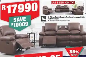 House & Home 3-Piece Praia Brown Recliner Lounge Suite with Console offer