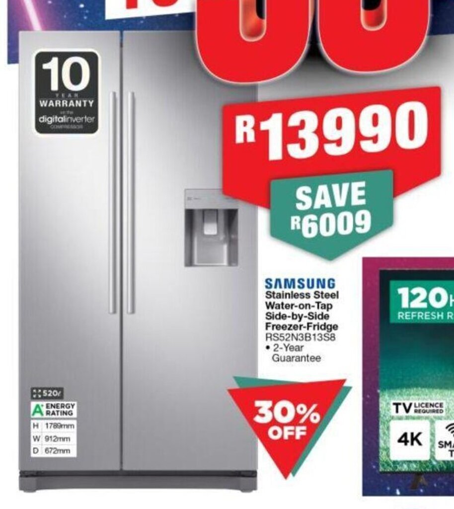 Samsung Stainless Steel WateronTap SidebySide FreezerFridge offer