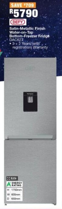 House & Home Defy Satin-Metallic Finish Water-on-Tap Bottom Freezer Fridge offer