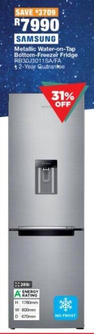 Samsung Metallic Water-on-Tap Bottom Freezer Fridge