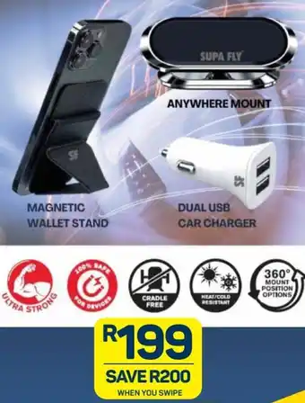 Pick n Pay Supa Fly Anywhere Mount / Magnetic Wallet Stand / Dual USB Car Charger offer