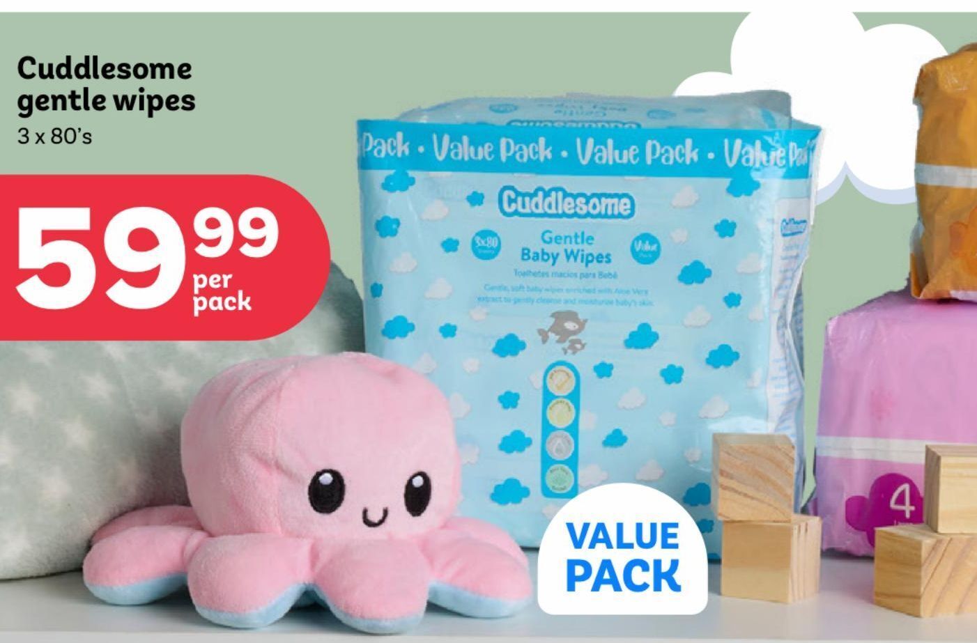 Cuddlesome gentle wipes offer at PEP