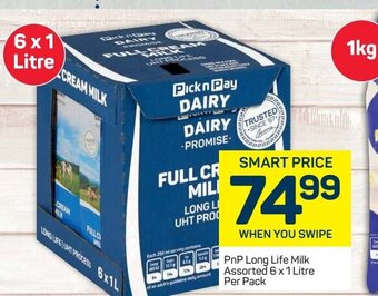 Pick n Pay PnP Long Life Milk Assorted 6x1 Litre Per Pack offer