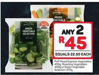 Pick n Pay PnP Mixed Express Vegetables 400g Roasting Vegetables 400g or Green Vegetables Selection 375g offer