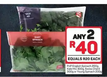 Pick n Pay PnP English Spinach 200g, Kale Mix 300g, Swiss Chard 300g or Young Spinach 200g offer