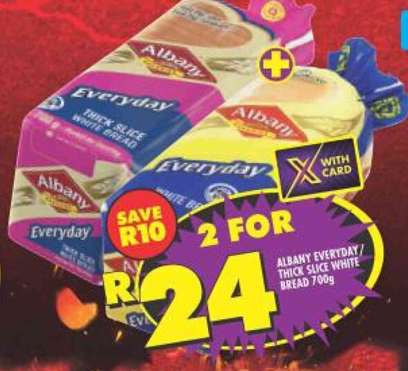 Albany Everyday / Thick Slice White Bread 2 x 700g offer at Shoprite