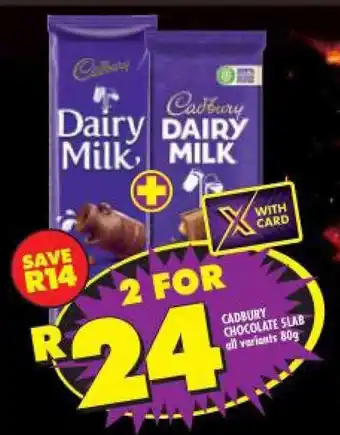 Shoprite Cadbury Chocolate Slab all variants 2 x 80g offer