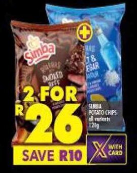 Shoprite Simba Potato Chips all variants 2 x 120g offer