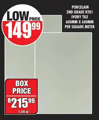 Boxer Build Porcelain 2nd Grade KT01 Ivory Tile 600mm x 600mm per sqaure meter offer