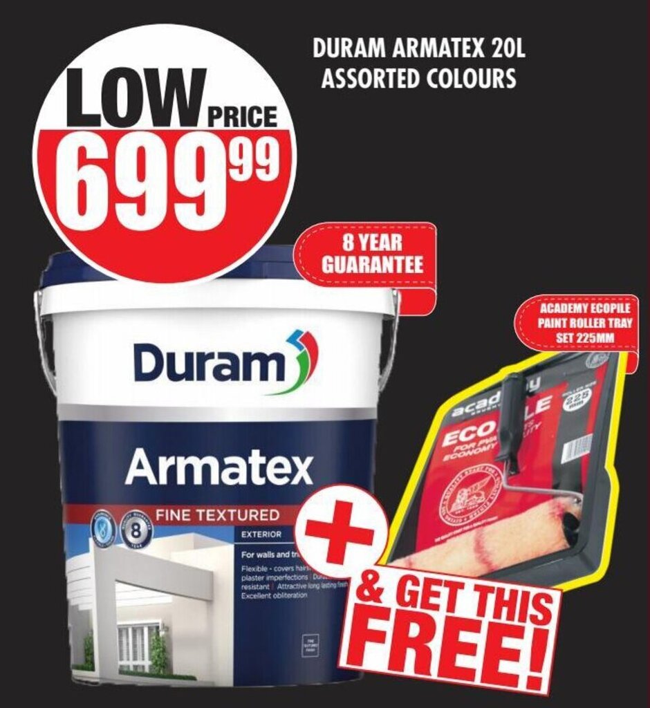 Duram Armatex 20L assorted colours + Academy Ecopile Paint Roller Tray