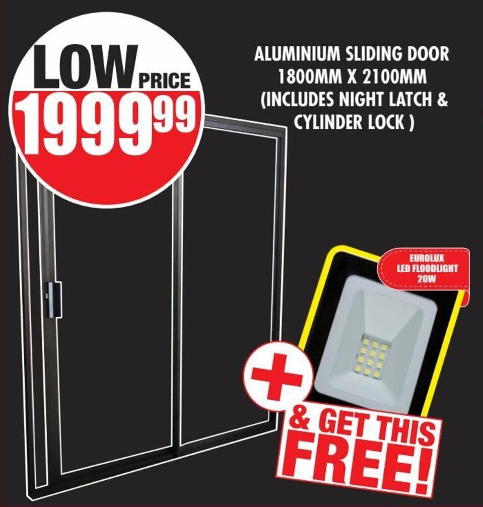 Aluminium Sliding Door 1800mm x 2100mm (includes night latch & cylinder