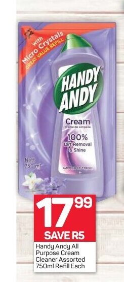 Pick n Pay Handy Andy All Purpose Cream Cleaner Assorted 750mL Refill each offer