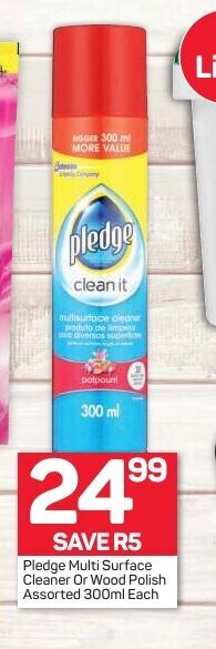 Pledge Multi Surface Cleaner Or Wood Polish Assorted 300mL each