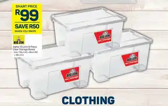 Pick n Pay Big Jim Alpha 13 Litre 3-Piece Clear Storage Boxes offer
