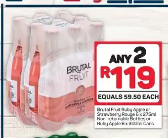 Pick n Pay Brutal Fruit Ruby Apple or Strawberry Rouge 6 x 275mL Non-Returnable Bottles or Ruby Apple 6 x 300ml Cans offer