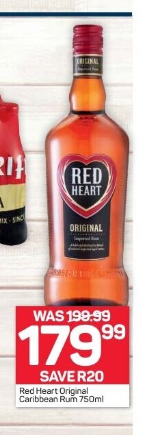 Pick n Pay Red Heart Original Caribbean Rum 750ml offer
