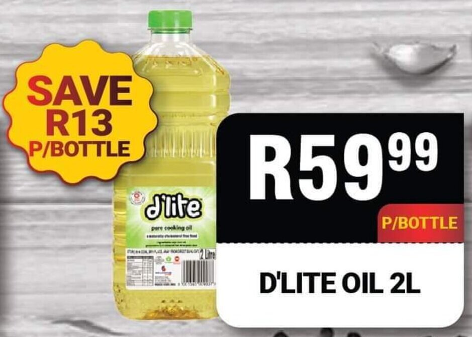 D'Lite Cooking Oil 2L offer at Chikro Food Market