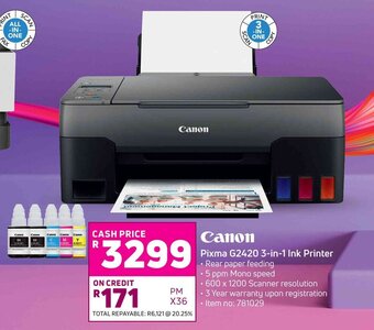 Game Canon Pixma G2420 3-in-1 Ink Printer offer