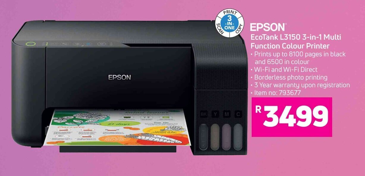 Epson EcoTank L3150 3in1 Multi Function Colour Printer offer at Game