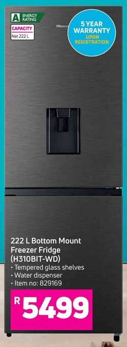 Game Hisense 222L Bottom Mount Freezer Fridge H310BIT-WD offer