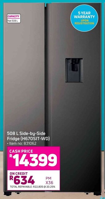 Game Hisense 508L Side-by-Side Fridge H670SIT-WD offer