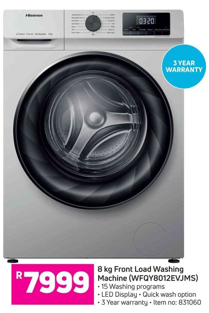 Hisense 8kg Front Load Washing Machine WFQY8012EVJMS offer at Game