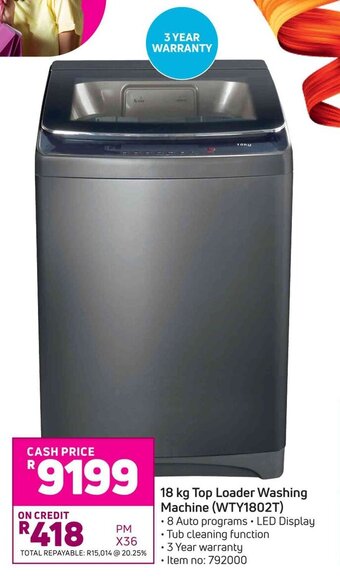 Game Hisense 18kg Top Loader Washing Machine WTY1802T offer