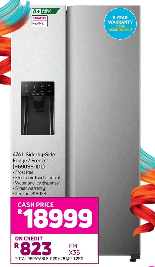 Hisense 474L SidebySide Fridge / Freezer H690SSIDL offer at Game