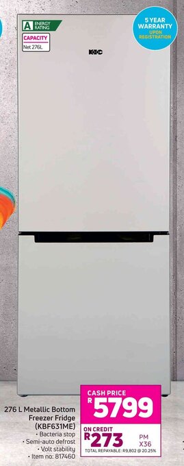 Game K-I-C 276L Metallic Bottom Freezer Fridge KBF631ME offer