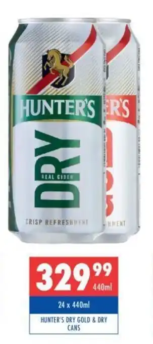 Ultra Liquors Hunter's Dry / Gold cans 440ml offer