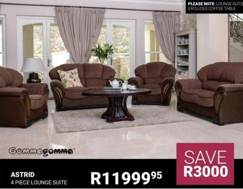 Gommagomma Astrid 4 piece Lounge Suite offer at Bradlows