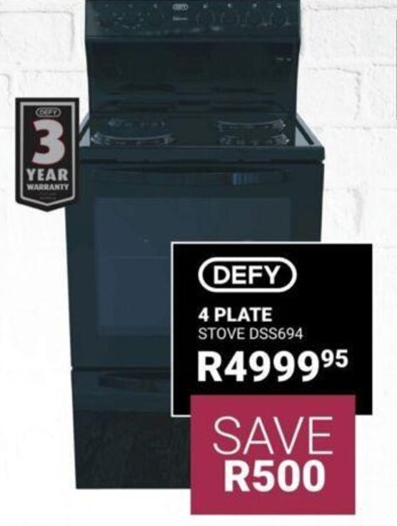 Defy 4 Plate Stove DSS694 offer at Bradlows