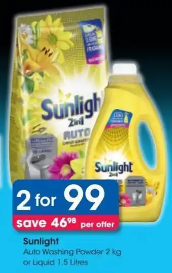 Sunlgiht Auto Washing Powder 2 x 2kg or Liquid 1.5 litres