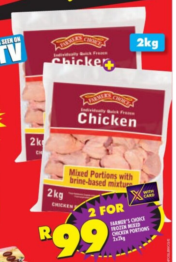 Farmer's Choice Frozen Mixed Chicken Portions 2x2kg offer at Shoprite