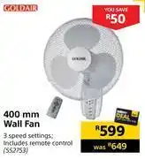 Builders Warehouse Goldair 400mm wall fan offer