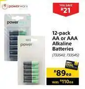 Builders Warehouse Powerworx 12 pack aa or aaa alkaline batteries-each offer
