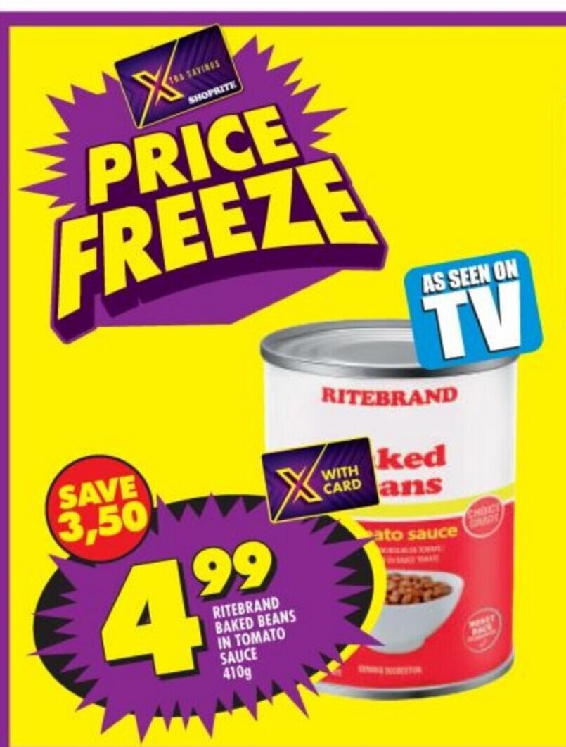 Ritebrand Baked Beans in Tomato Sauce 410g offer at Shoprite