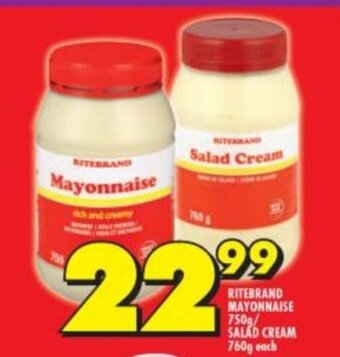 Shoprite Ritebrand Mayonnaise 750g / Salad Cream 760g offer