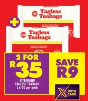 Shoprite Ritebrand Tagless Teabags 2x100 per pack offer