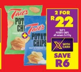Shoprite Tait's Potato Chips all variants 2x125g offer