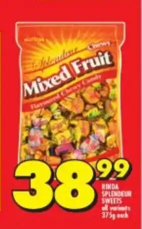 Shoprite Rinda Splendeur Sweets all variants 375g offer