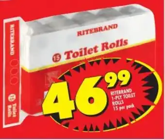 Shoprite Ritebrand 1-Ply Toilet Rolls 15 per pack offer