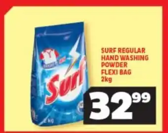 Usave Surf Regular Hand Washing Powder Flexi Bag 2kg offer