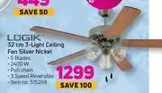 Game Logik 32cm 3 light ceiling fan silver nickel offer