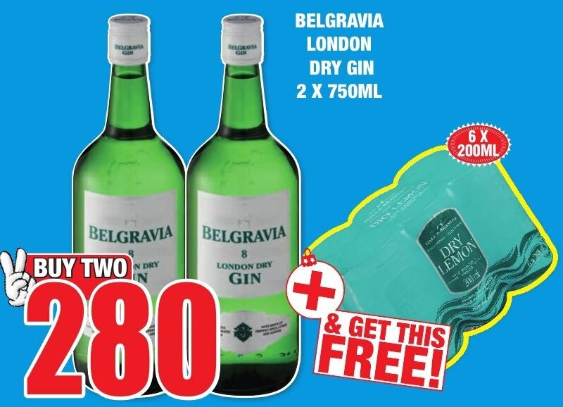 Belgravia London Dry Gin 2x750ml offer at Boxer Liquors