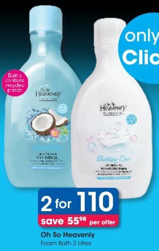 Oh So Heavenly Foam Bath 2L offer at Clicks