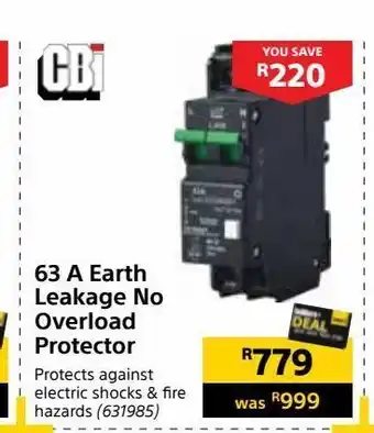 Builders Warehouse 64 a earth leakage no overload protector offer