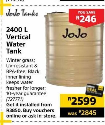 Builders Warehouse 2400 l vertical water tank offer